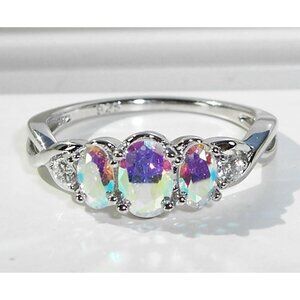 925 STERLING SILVER Simulated Triple Mercury Mystic CZ Ring